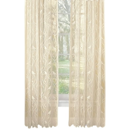- Songbird Rod Pocket Lace Curtain Panel with Scalloped Hem, 56