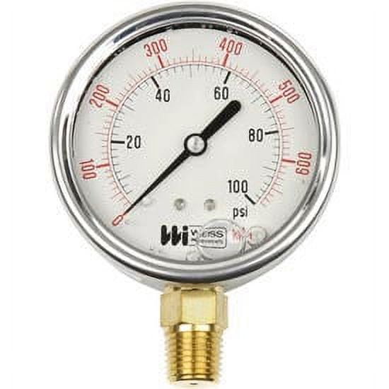 Liquid Filled Pressure Gauge, 2 1/2" Dial, 1/4" NPT Bottom, 0-200 PSI
