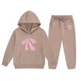 thumbnail image 4 of FASHOFT Girls 2 Piece Sweatsuit Kids Bow Graphic Hoodies Sweatshirt and Sweatpants with Pockets Valentines Day Outfits Set Tracksuit Coffee, 4 of 4
