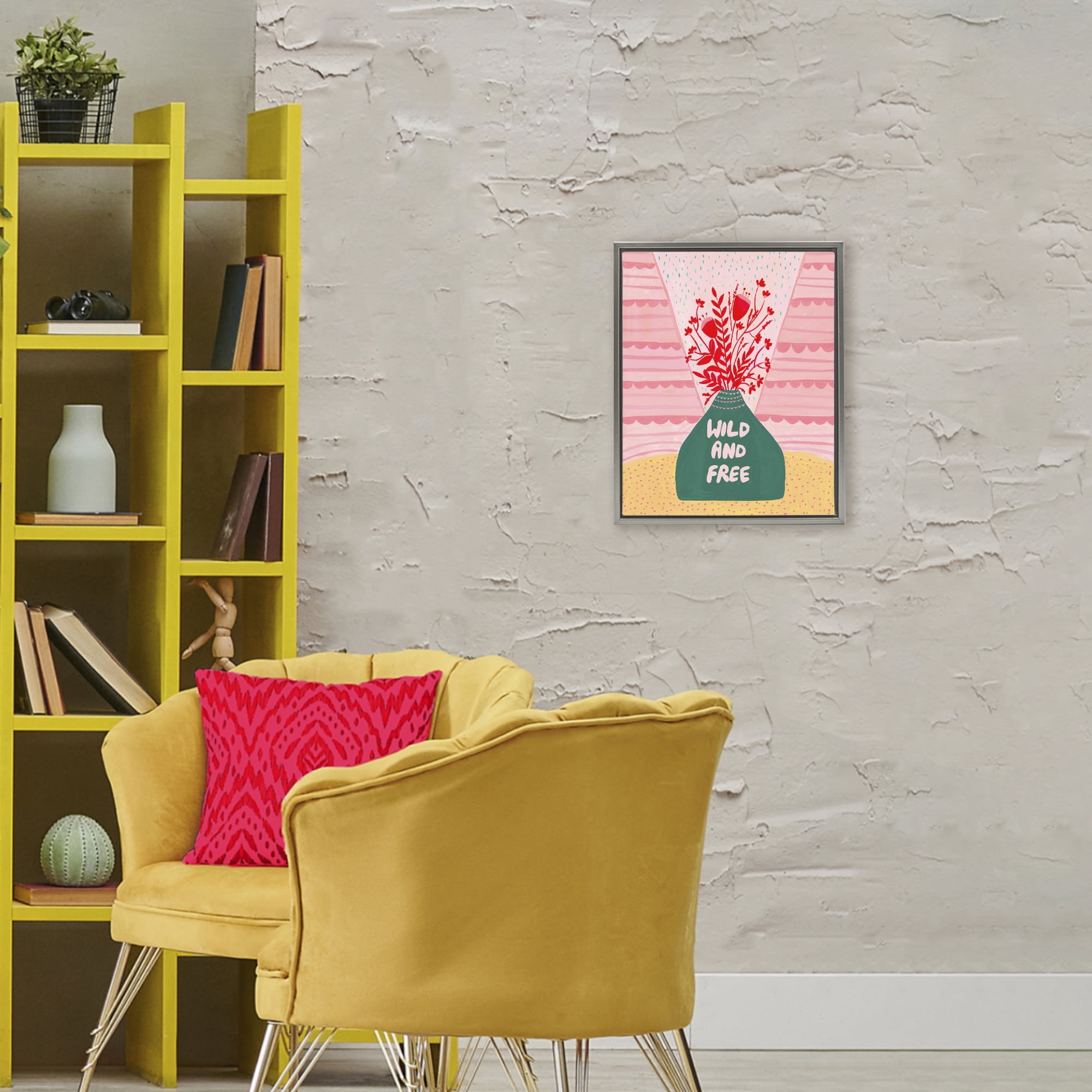 Midcentury Wild And Free Gray Framed Floater Canvas Wall Art, design by Nabeela Rumi