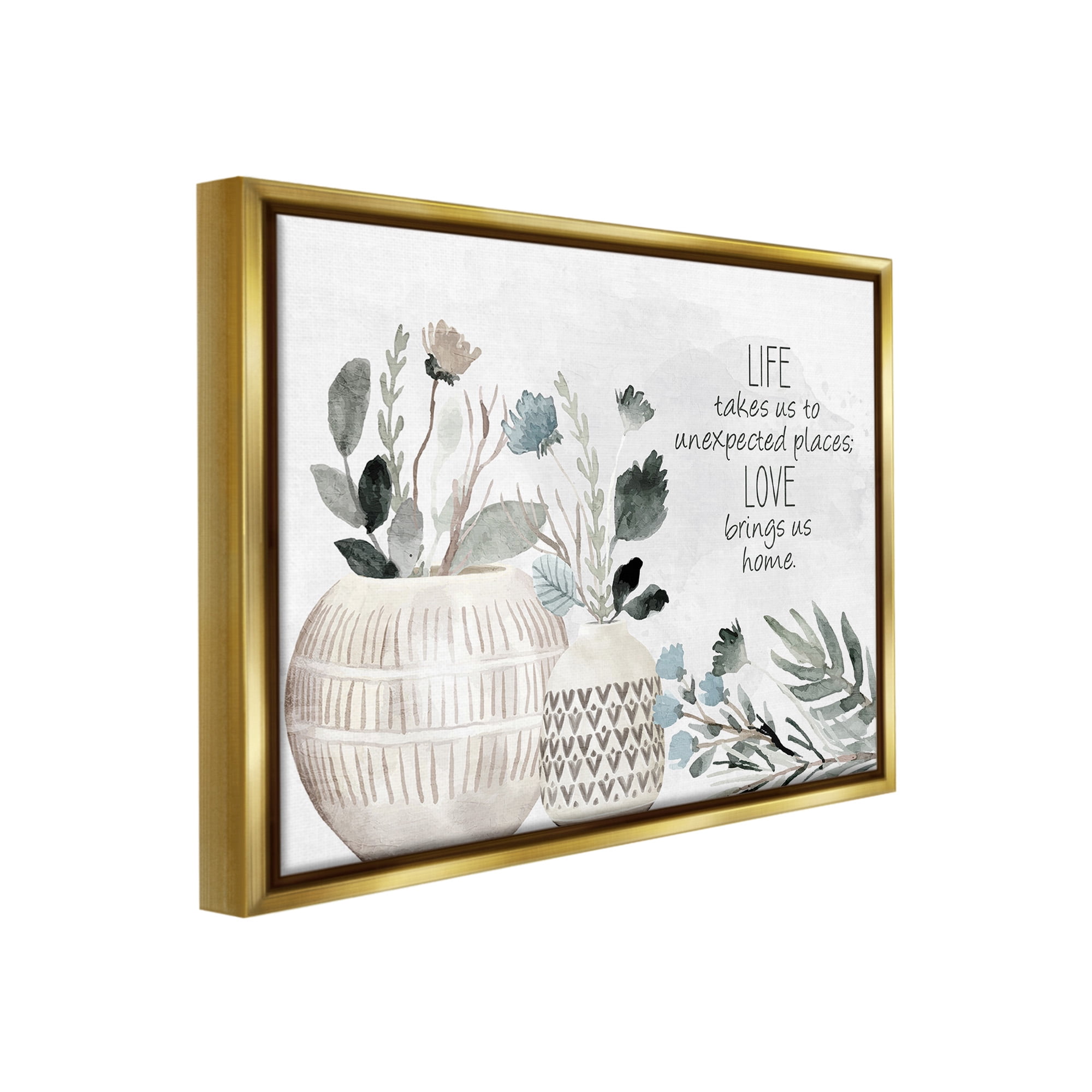 Stupell Industries Love Brings Us Home Inspirational Painting Gold Floater Framed Canvas Art Print Wall Art, 21 x 17