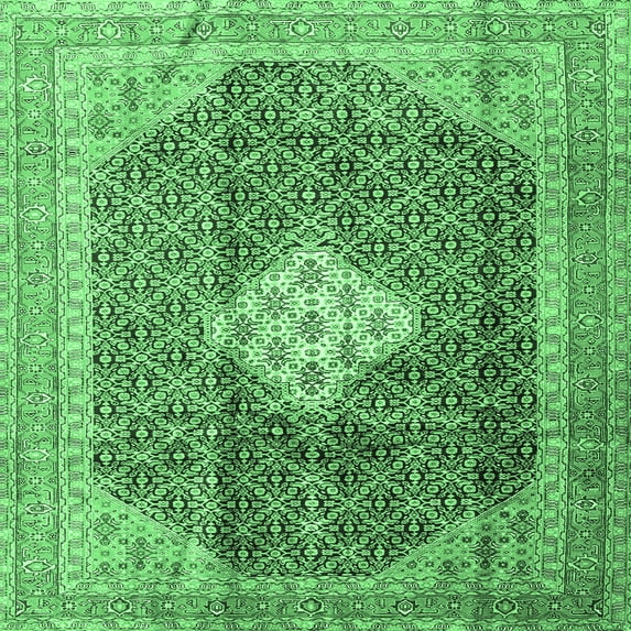 Ahgly Company Indoor Square Medallion Emerald Green Traditional Area Rugs, 6' Square