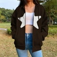 thumbnail image 2 of Xudanell Zip up Hoodie Women Baggy Sweatshirts Solid Color Stars Hoodies Plus Size Gym Clothes for Women Brown L, 2 of 5