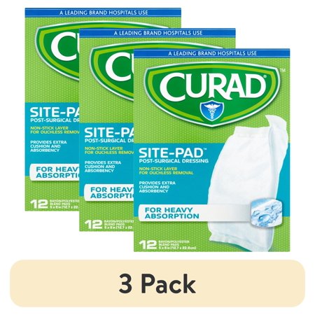 (3 pack) Curad Site-Pad Post Surgical Dressing, Heavy Absorption, 5"X 9", 12 Count