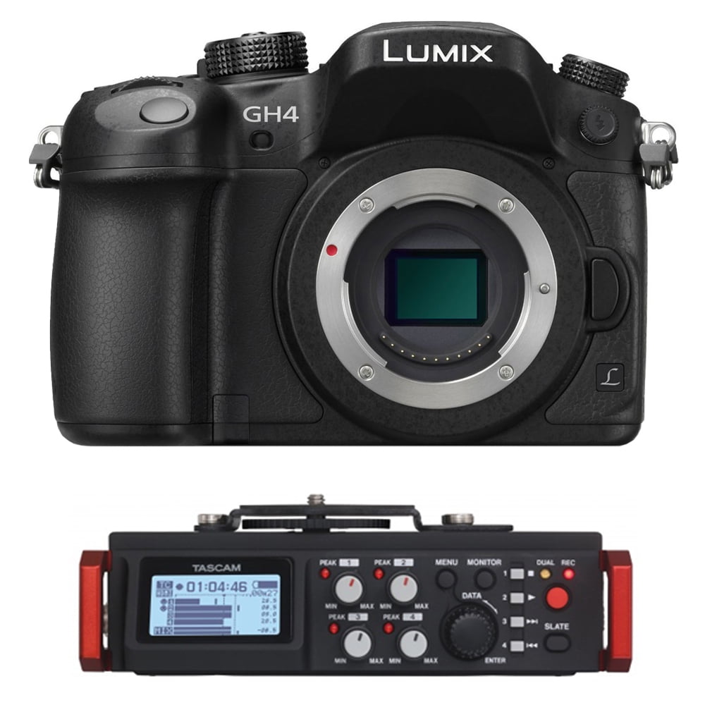 Panasonic Lumix DMC-GH4 Mirrorless Digital Camera - 4K Cinematic Video  (Body Only) w/ Tascam Field Recorder kit