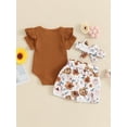 thumbnail image 4 of Bslissey Baby Girls 3Pcs Summer Outfits Short Sleeve Letter Print Romper + Flower Belted Shorts + Headband 3M 6M 12M 18M Newborn Infant Cute Short Pants Sets, 4 of 9