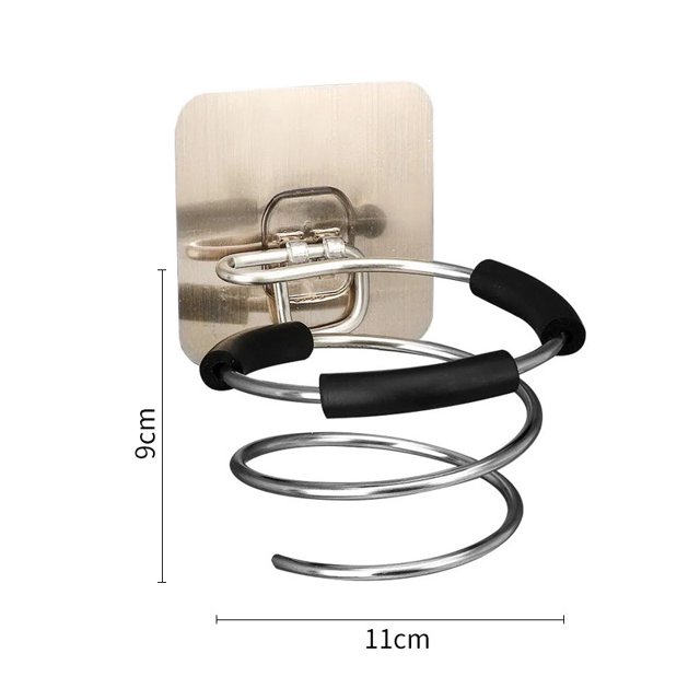 Soporte para secador de pelo, Soporte para secador de pelo adhesivo de acero inoxidable, Soporte para secador de pelo montado en la pared en forma de espiral, Sin perforación, Plata, ZefeiWu 8390611290405
