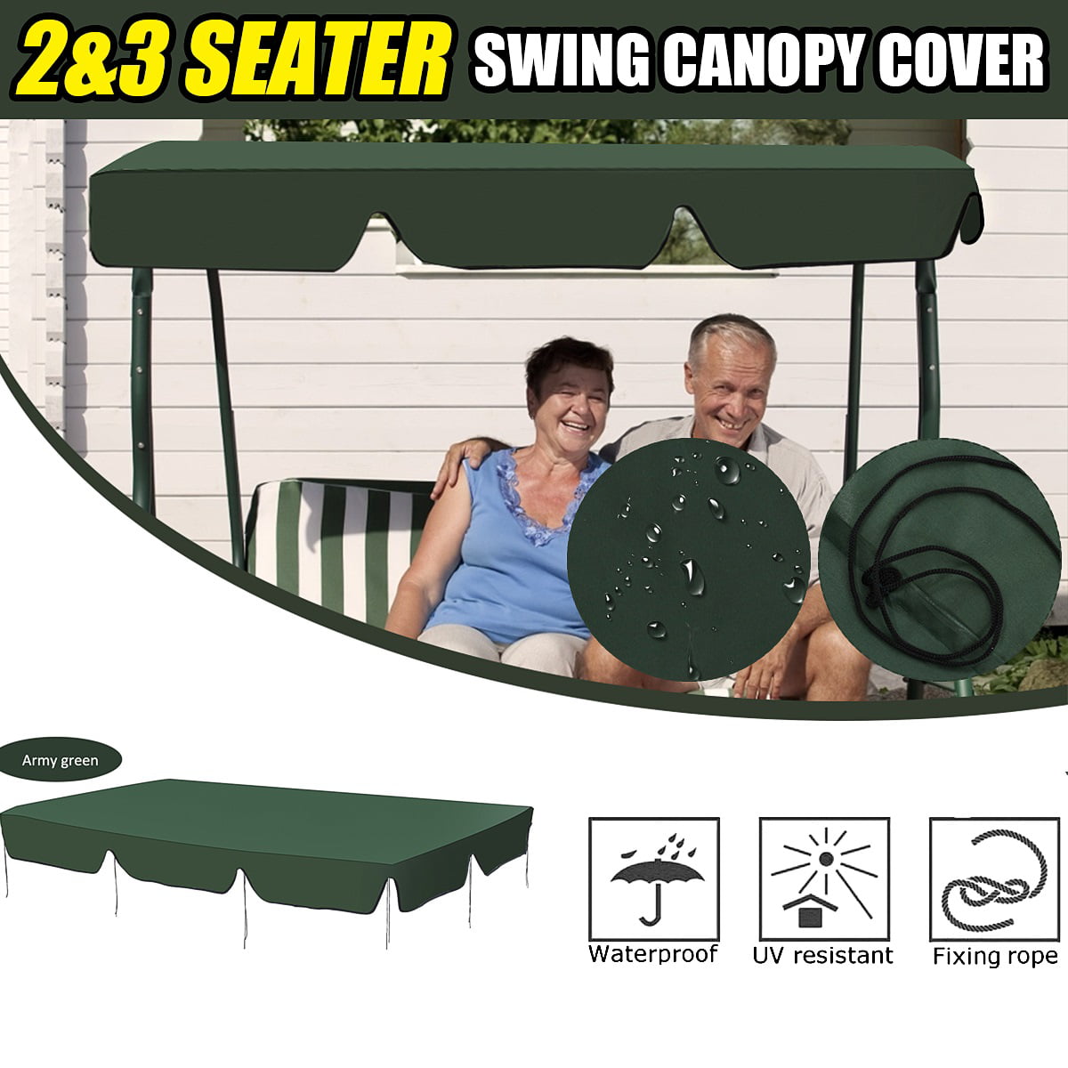 77"X49"/75"X52" Outdoor Swing 2/3 Person Patio Chair Cover Canopy Replacement 