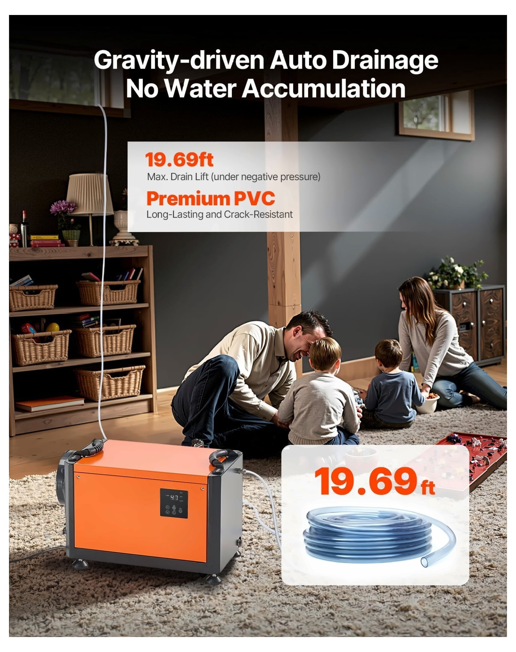 70 Pints Commercial Dehumidifier with Pump - Crawl Space & Basement Dehumidifier, Industrial Portable Dehumidifiers, Auto Defrost, Galvanized Steel