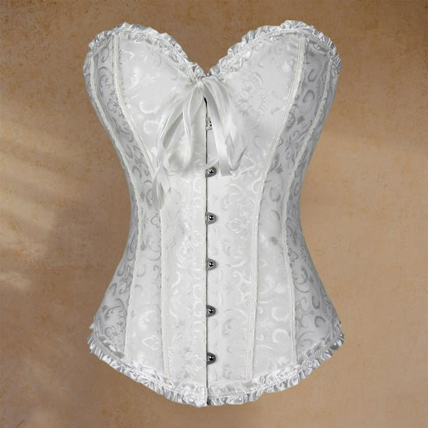 Mujeres Corset Encaje Deshuesado Overbust Gothic cinturo para Navidad y fiestas - XL Blanco XL Baoblaze Corsé con ribete de encaje floral