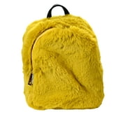 C.C Women's Faux Fur Fuzzy Backpack Schoolbag Shoulder Bag Purse, Single Zipper Mustard