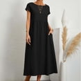 thumbnail image 4 of Vestido informal de lino sin mangas para mujer con bolsillos - Vestido midi de verano holgado con cuello redondo, 4 of 6