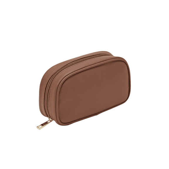 Conair Brown Textured PVC Organizer, Multi-Pocket Toiletry Case with Gold-Tone Hardware