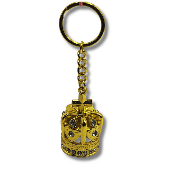 3 ARCHES USA Bling Crystal 3D Crown Keychain Ring with Pouch Bag - Elegant Gold Metal Key Accessory for Handbags & Car Keys - Sparkling Clear Crystal Keychain for Stylish Gift-Giving (4 Length)