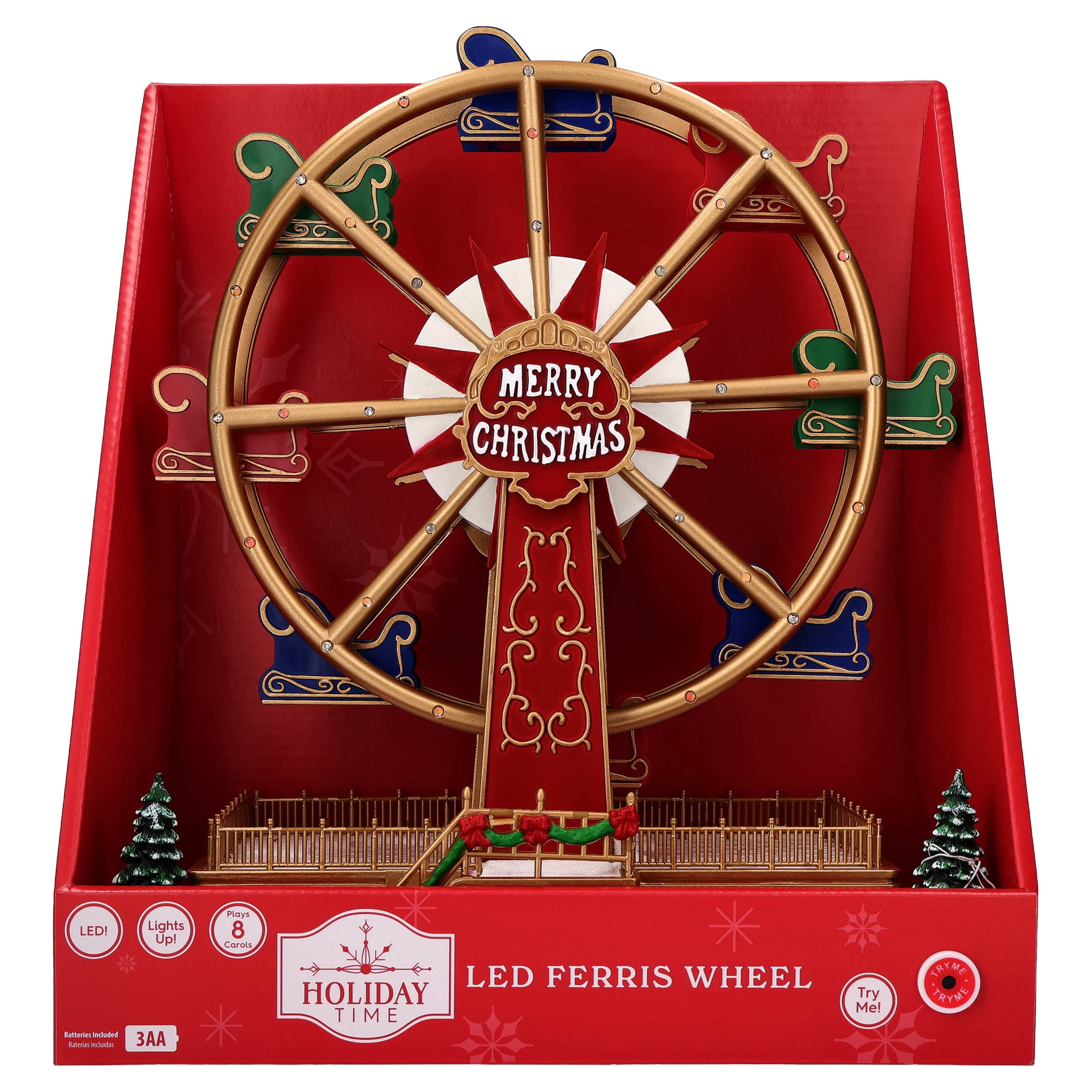 Light-Up and Musical Animated Ferris Wheel Christmas Village Decoration, Multicolor, 12", by Holiday Time