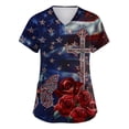 thumbnail image 2 of FrzhBrz Patriotic Scrub Tops Women 4th of July American Flag Stars Stripes Nurse Uniforms Trendy V Neck Side Slits Scrub Shirt Holiday Short Sleeve Medical Workwear with Pockets, 2 of 4