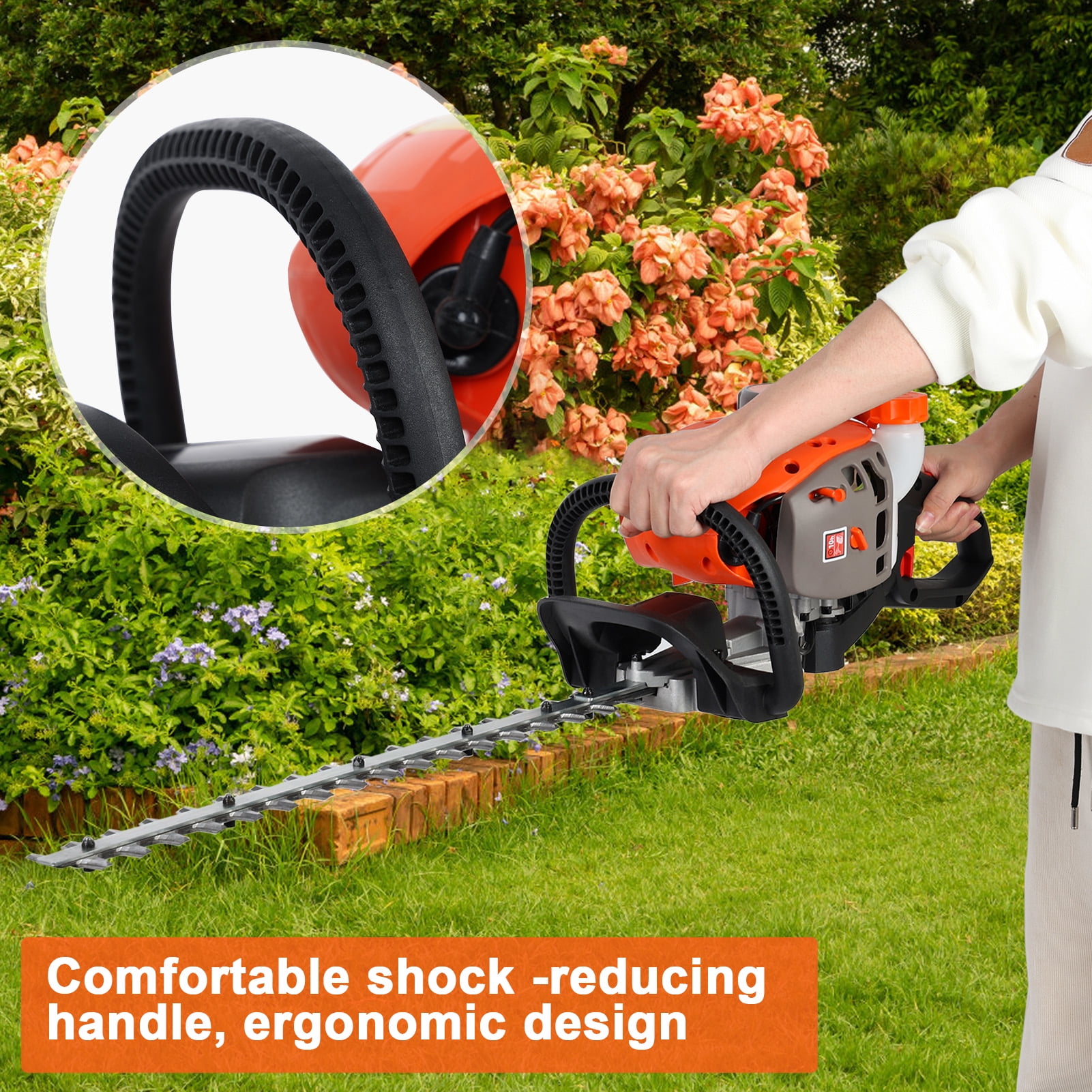 HomeLife 26cc Gas Powered Weed Trimmer, Dual Sided 24" Wide Blade Hedge Trimmer, Cordless Gas Weed Eater, 2-Stroke Brush Cutter, Handheld Chainsaw Hedge Pruner for Home, Yard, Garden