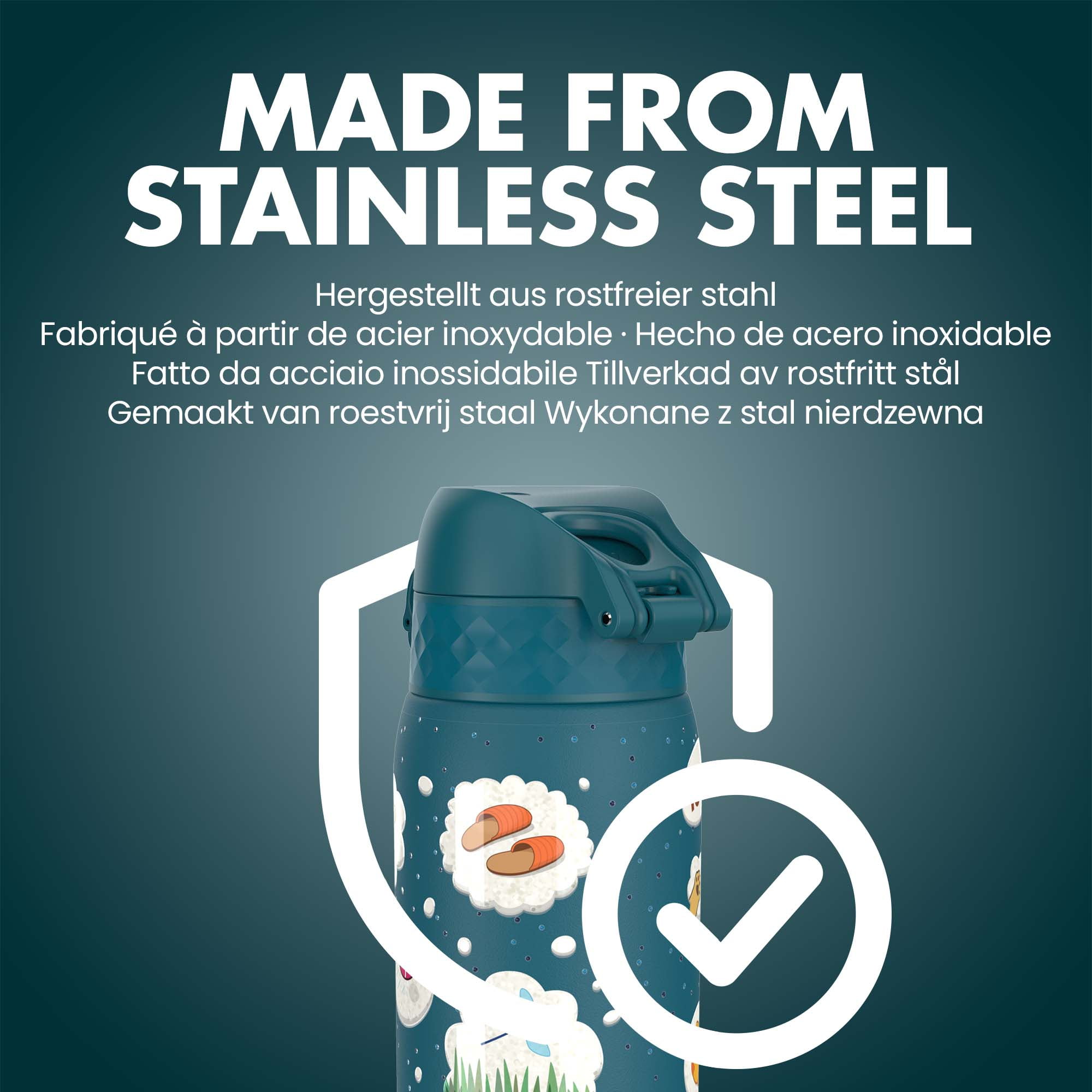 ION8 Leak Proof Flip-Top Stainless Steel Kids Water Bottle, Dishwasher-Safe, Dogs, 400ml (13oz)