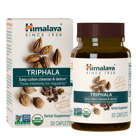 Himalaya Organic Triphala Herbal Supplement Supports Regularity, Occasional Bloating, 30 Plant-Based Caplets