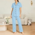 thumbnail image 4 of Fewfanhot 2 Piece Sets for Women V-Neck Collar Button Up Pocket Top & Elastic Waist Pants Set, Soft Casual Lounge Wear for Daily Comfort, 4 of 6