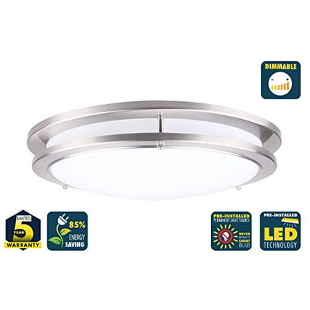 

CORAMDEO 10 Inch LED Satin Nickel Ceiling Flush Mount Light for Hallways Built in LED Gives 100W of Light from 14W of Power 980 Lumens 3K Dimmable Nickel Finish Acrylic Lens (CD-C001-830LED)