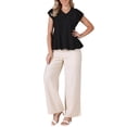 thumbnail image 2 of Casual Short Sleeve Basic Tops V Neck Blouse Casual Linen Loose Fit Peplum Tops XL Black, 2 of 6