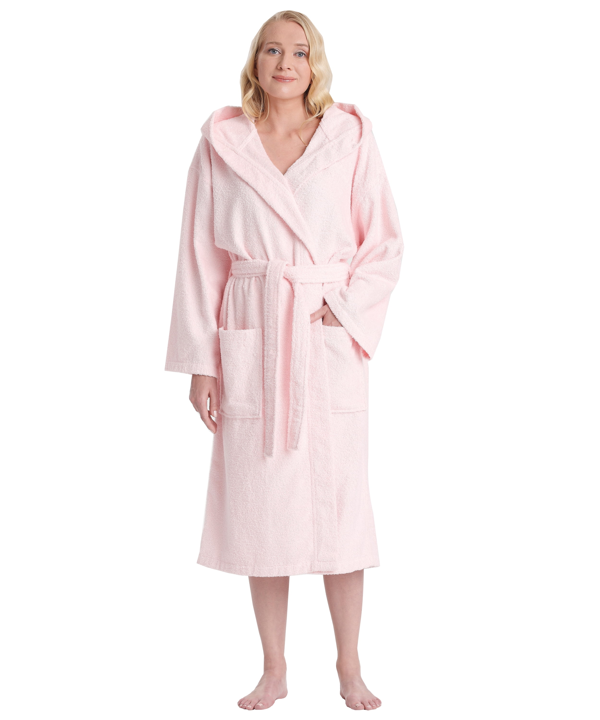 Arus Women's Venus Model Turkish Cotton Hooded Bathrobe with Long