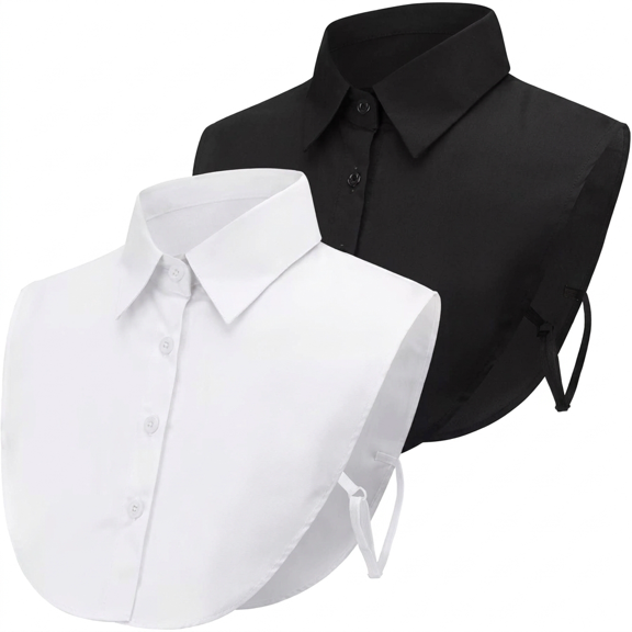 2-Pack Detachable Pointed Dickey Collar for Women, One Size Black White Fake Half Shirt Layering Collar