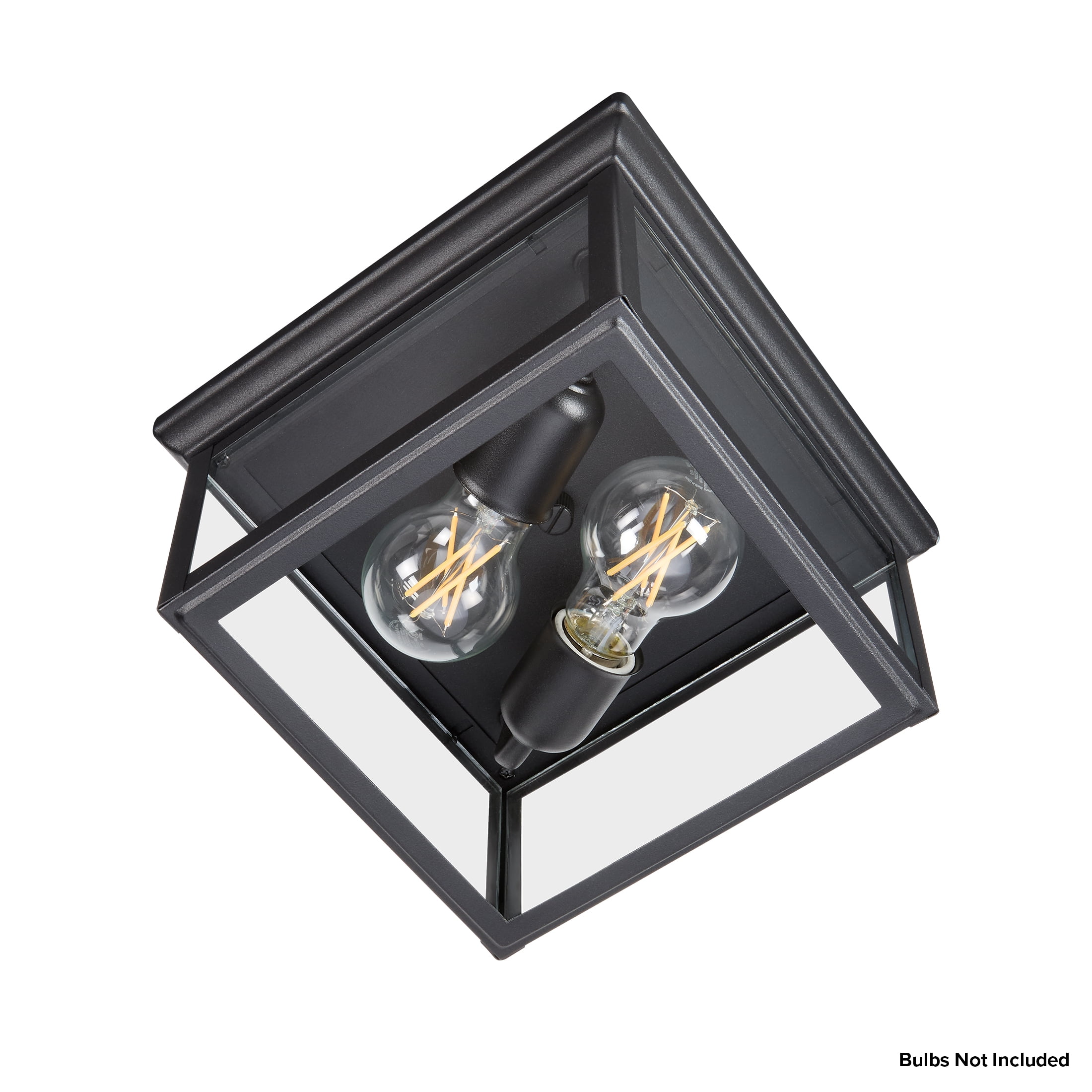 Maxxima 9 in. Outdoor / Indoor Flush Mount Ceiling Light Fixture, Black Porch Light w/ Clear Glass, Bulbs Not Included