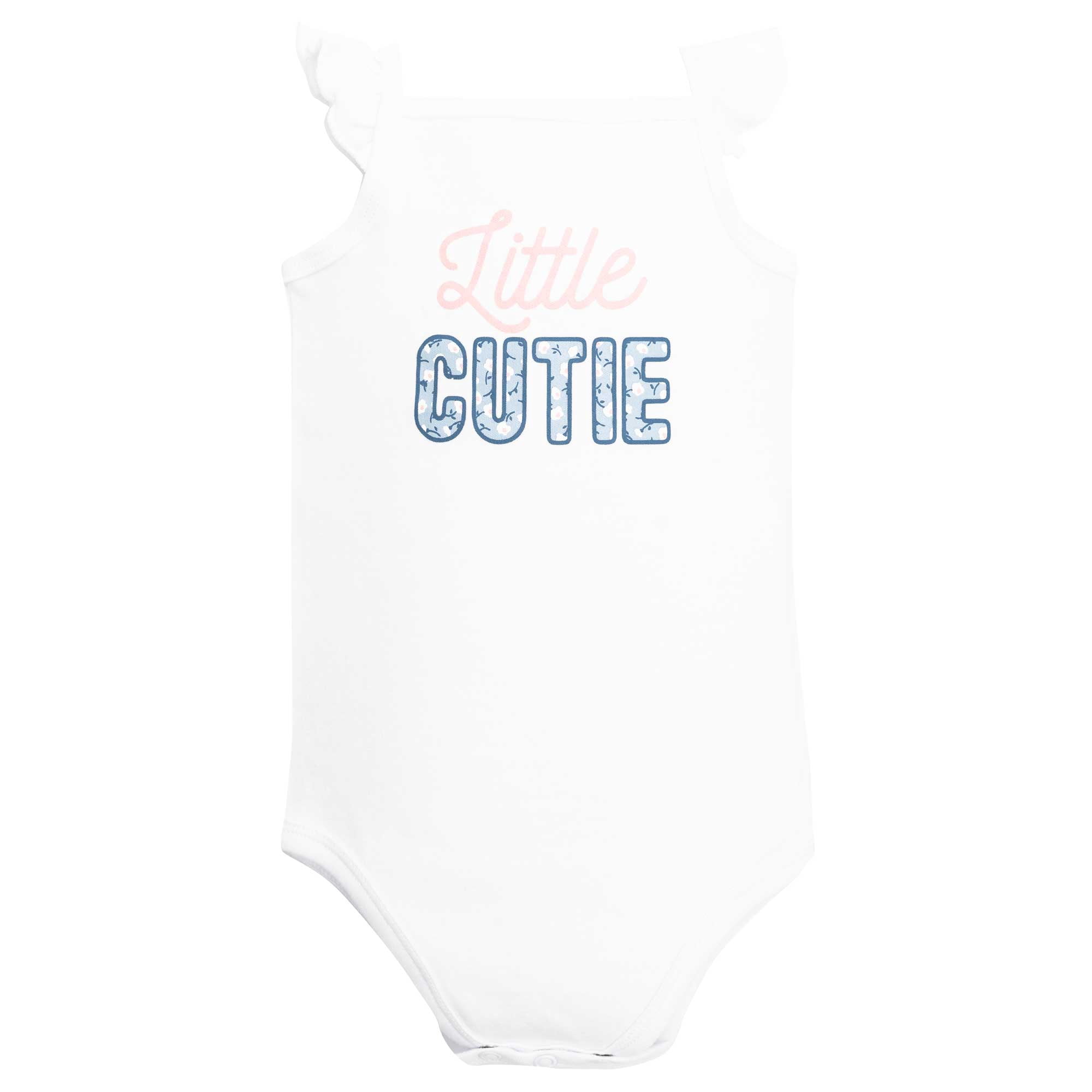 Hudson Baby Girl Cotton Bodysuit, Shorts and Shoe Set, Blue Ditsy Cutie, 6-9 Months