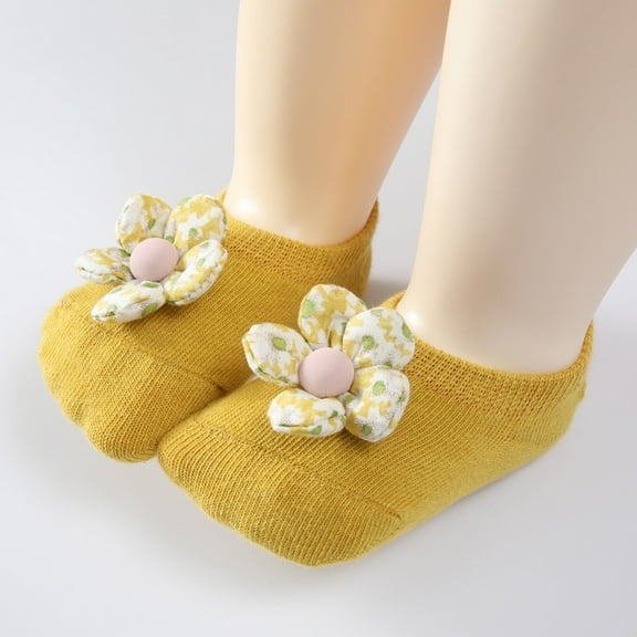 Baby Girls Socks 3D Flower Cotton Anti-slip Socks Ankle Sock for Newborn Infant Toddlers Kids, 0-2T