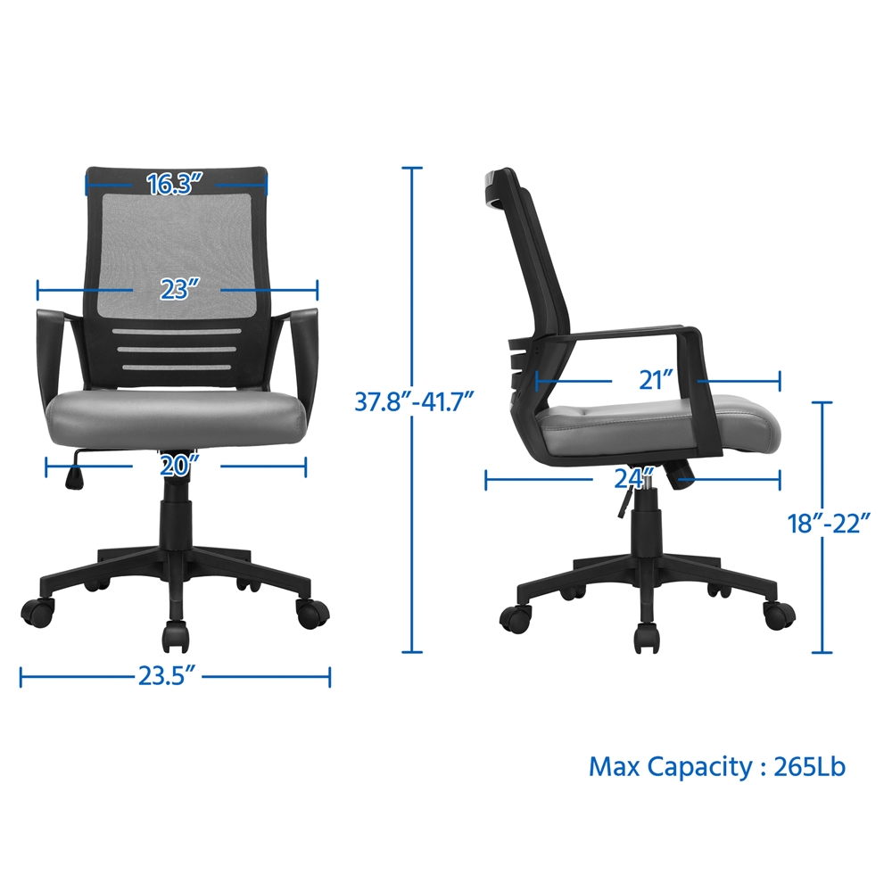 SMILE MART Adjustable Midback Ergonomic Mesh Swivel Office Chair with Lumbar Support, Gray Seat - image 10 of 12