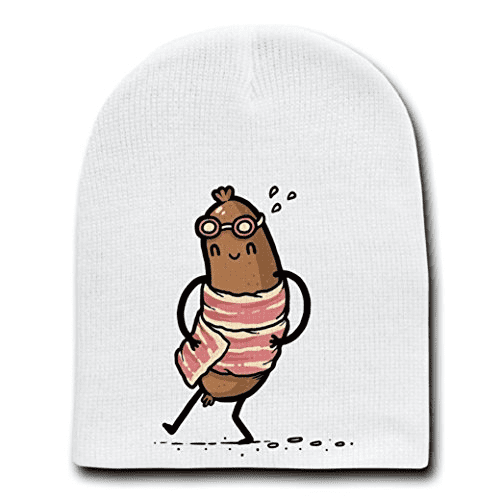 "Bacon Towel" Meat Wrapped Humor White Beanie Skull Cap Hat by