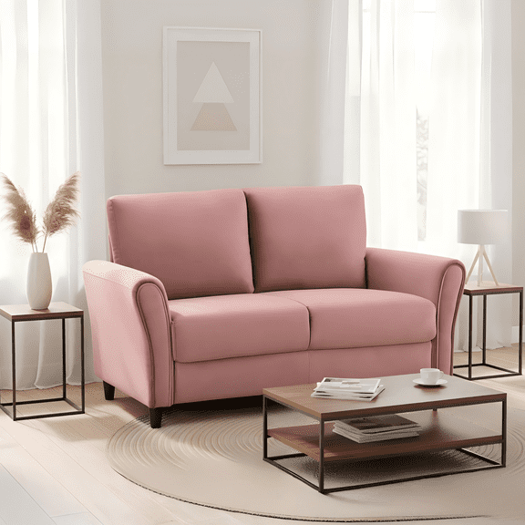 Patricia Curved Arm Loveseat Sofa, Mid-Century Modern Upholstered 2-Seater Couch with Solid Wood Frame, Compact Curved Arm Sofa for Living Room &
