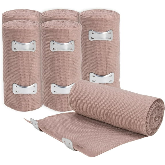 Elastic Bandage Wrap, 4 in x 15 ft Stretch, Reusable Body Compression Bandage Wrap for Wrists, Elbow, Knees, Ankles & Feet (6)