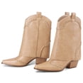 thumbnail image 2 of RONILURN Women's Foldable Cowboy Ankle Boots Pointed Toe Chunky Heel Slip On Rivets Western Boots, 2 of 12