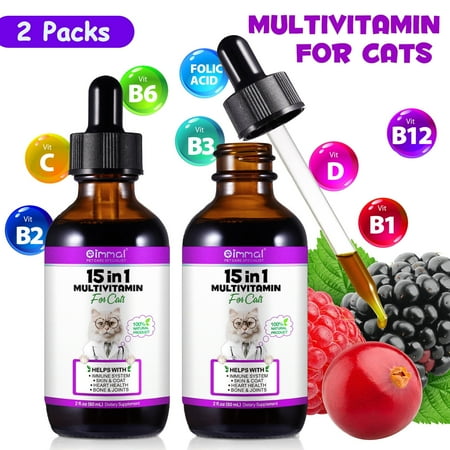 Oimmal Cat Multivitamin Liquid- Supports Immune Health, Skin, Coat, Heart Health for Cats, Cat Supplements & Vitamins - Chicken Flavor - 4 fl oz