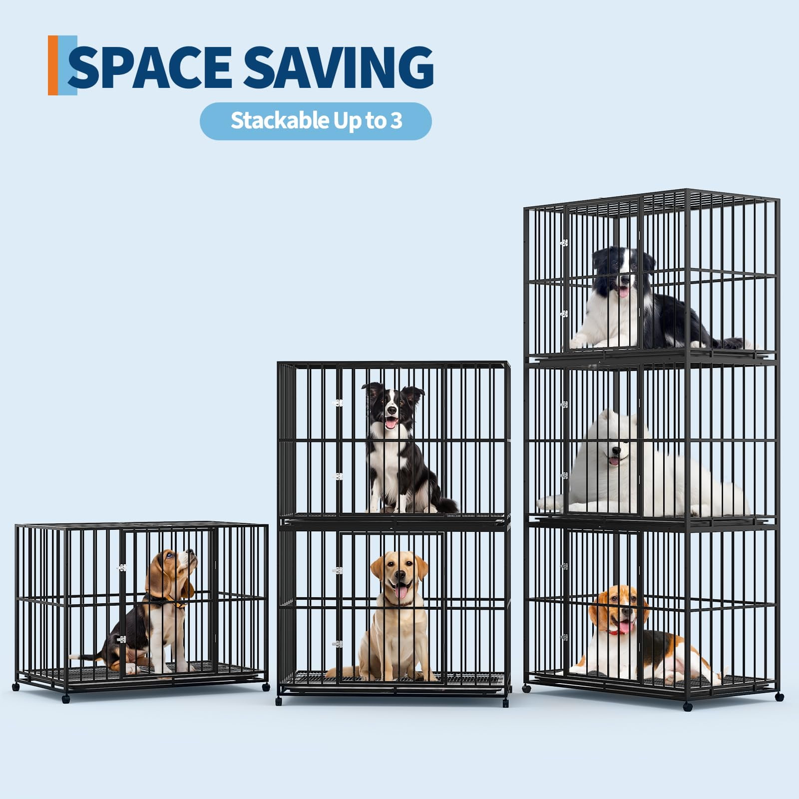 Heavy Duty Stainless Steel Dog Crate for Large Dogs - Indestructible & Escape-Proof Kennel with Locking Wheels - Collapsible, Chew-Resistant Indoor/Outdoor Cage with Easy-Clean Removable Tray XXL