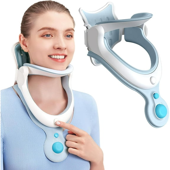 Cervical Neck Traction Device Neck Brace for Men and Women, Adjustable Neck Stretcher with 3 Power Tractions for Neck Pain Decompression Tension Relief (Inflatable)