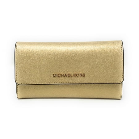 Michael Kors Jet Set Travel Large Trifold Leather Wallet, Gold