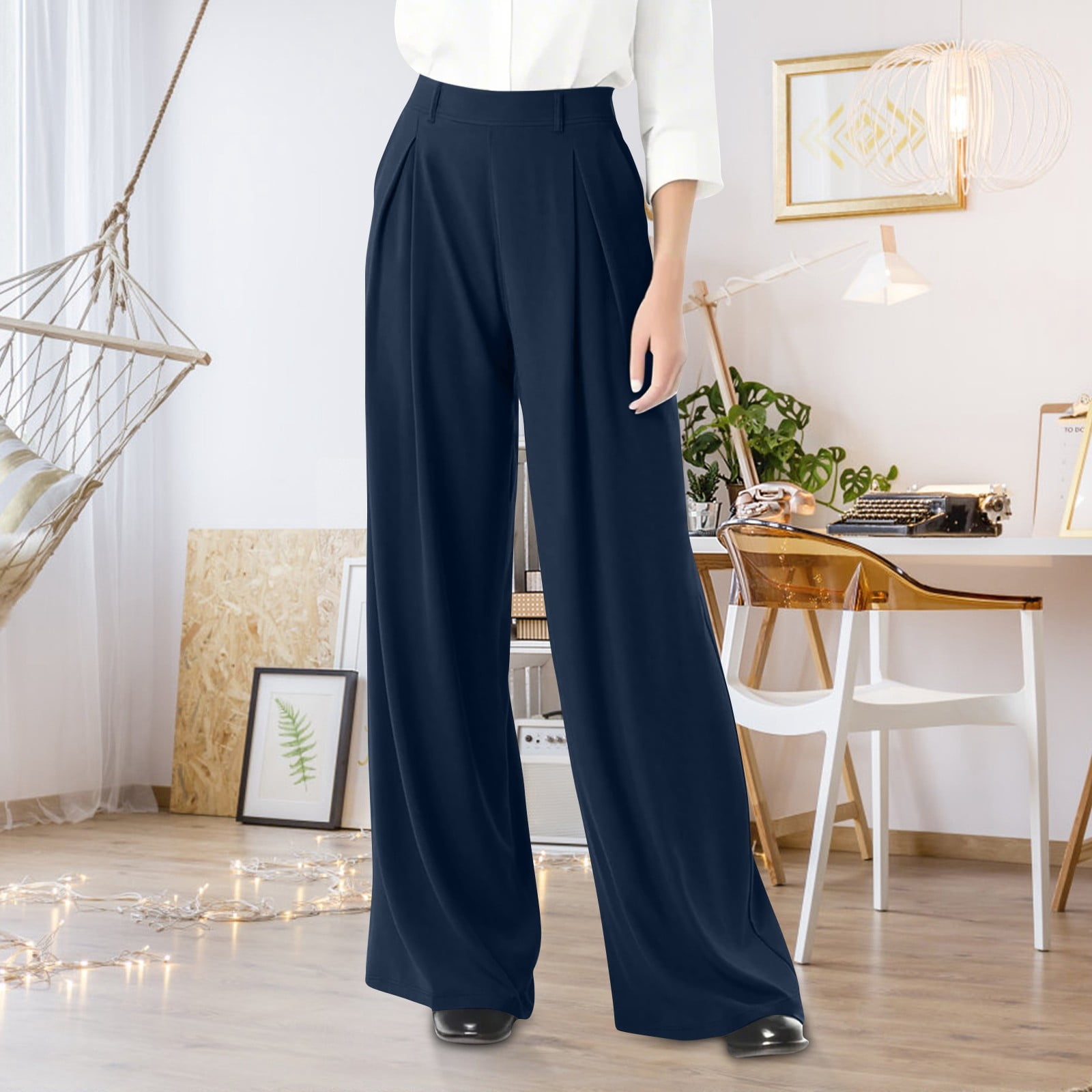 bbyeadc Blue Work Pants for Women Straight Wide Leg Oversize Work