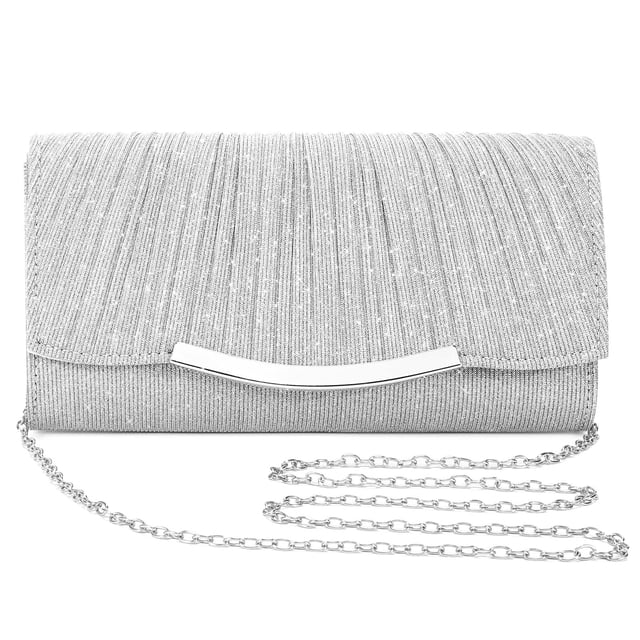 Bolso de noche y bolsos de mano UBAYMAX para mujer, satén plateado