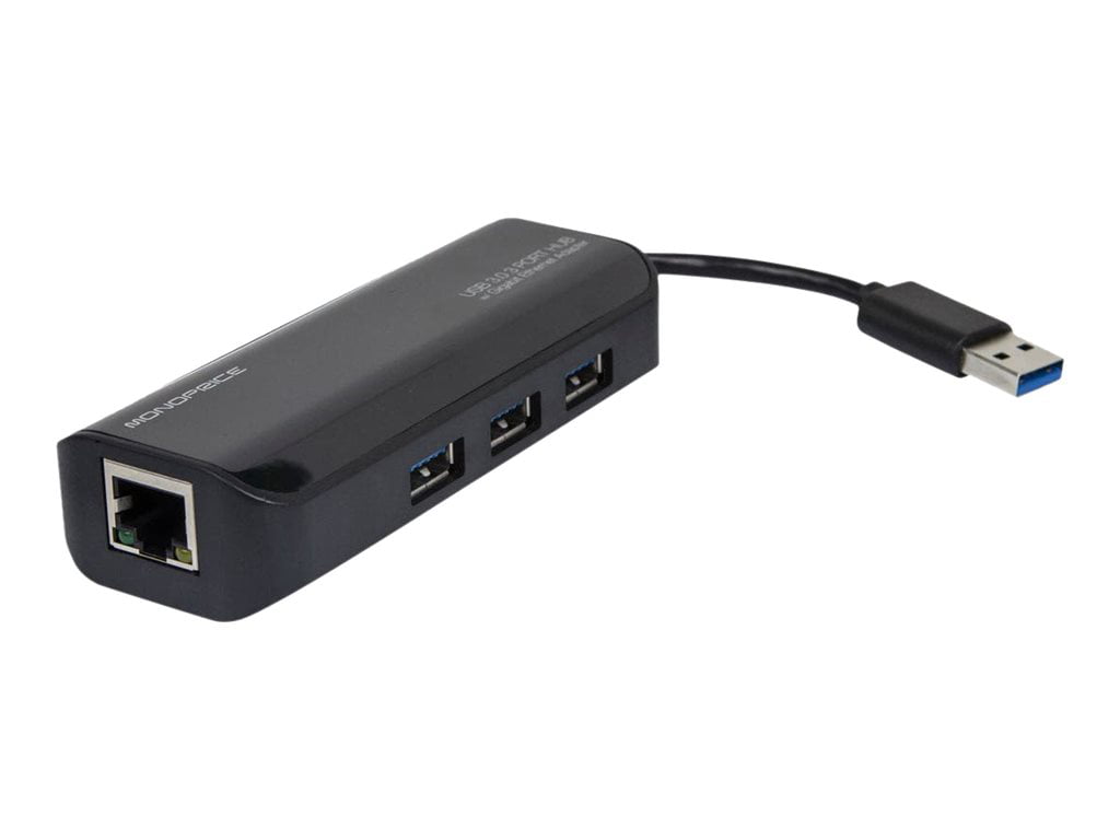 Sprællemand aluminium Begå underslæb Monoprice USB 3.0 3-Port Hub with Gigabit Ethernet Adapter - Hub - 3 x  SuperSpeed USB 3.0 + 1 x 1000Base-T - desktop - Walmart.com