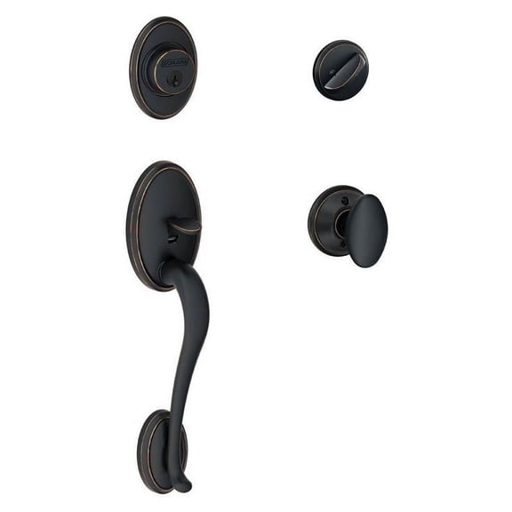 Schlage F60 V WKF 716 SIE WKF Wakefield Aged Bronze Handle Set with Siena Knob