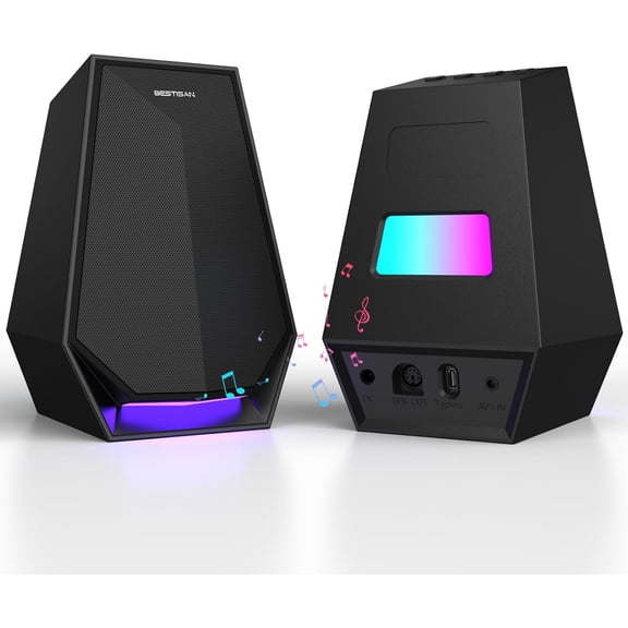 Computer Gaming Speakers for Desktop PC - 30W Powered Monitor Speakers with Bluetooth/AUX/Type-C Connections, 6 Colorful Lights, Compatible with Monitor, Gaming Setup & Laptop