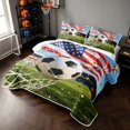 thumbnail image 3 of Manfei Sports Football Twin Quilt Set, American Flag Twin Coverlet Set, Red White Green, Black Reversible 2pcs, 1 Bedspread and 1 Pillowcase, 3 of 7