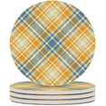thumbnail image 2 of GZHJMY 1Pc Round Tartan Plaid Pattern Ceramic Coasters with Cork-Backed for Coffee Drink, Cup Mat Absorbent Stone Coasters, 2 of 6