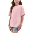 thumbnail image 6 of Ohufall Cotton Top T-Shirt for Middle and Large Children Girls Fashion Casual Solid Color Loose Short Sleeve Tops Round Neck Tops,5-15 Years, 6 of 7