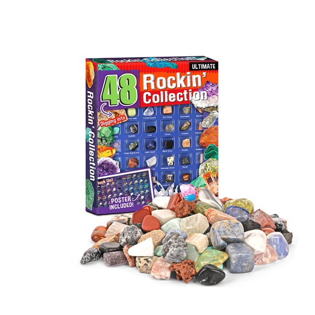 Kit De Colección De Piedras 48PCS Conjunto De Mineral De Cristal Natural Kit De Colección De Piedras Para Regalos Adornos Espécimen De Enseñanza ANGGREK Universal