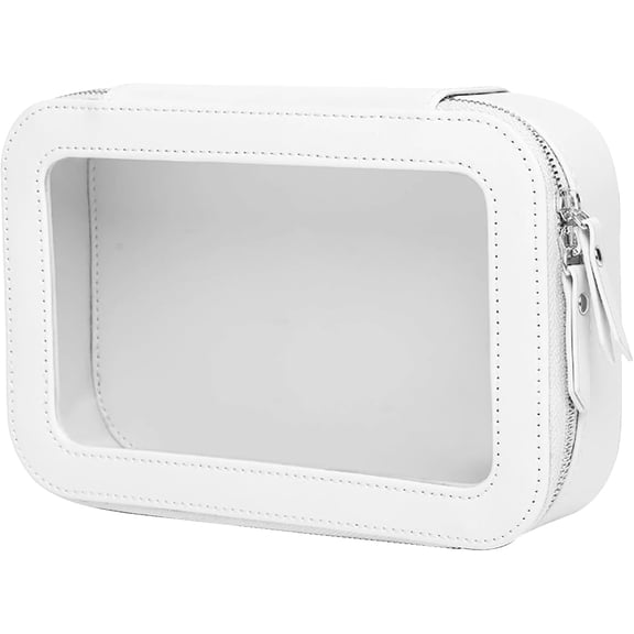 Clear and  Makeup Bag Portable Travel  Case Organizer for Women Toiletry Pouch with Transparent Vinyl Windows & Zippers (White)